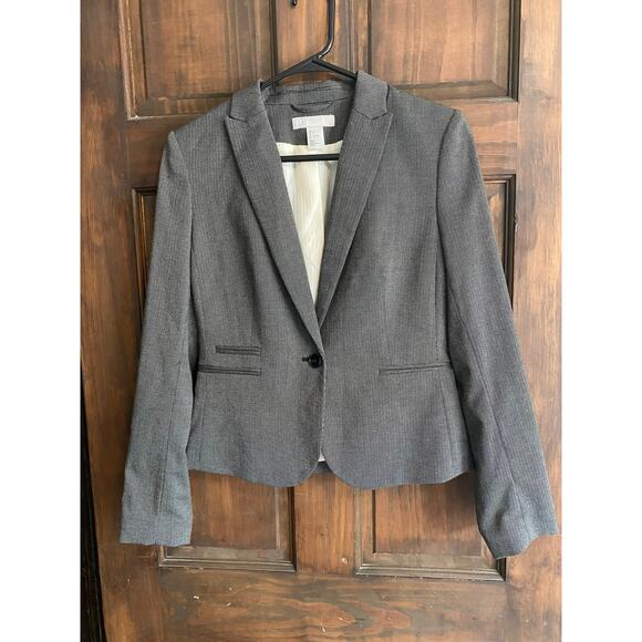 H&M Womens Size 6 One Button Blazer Black Tweed - Picture 4 of 6